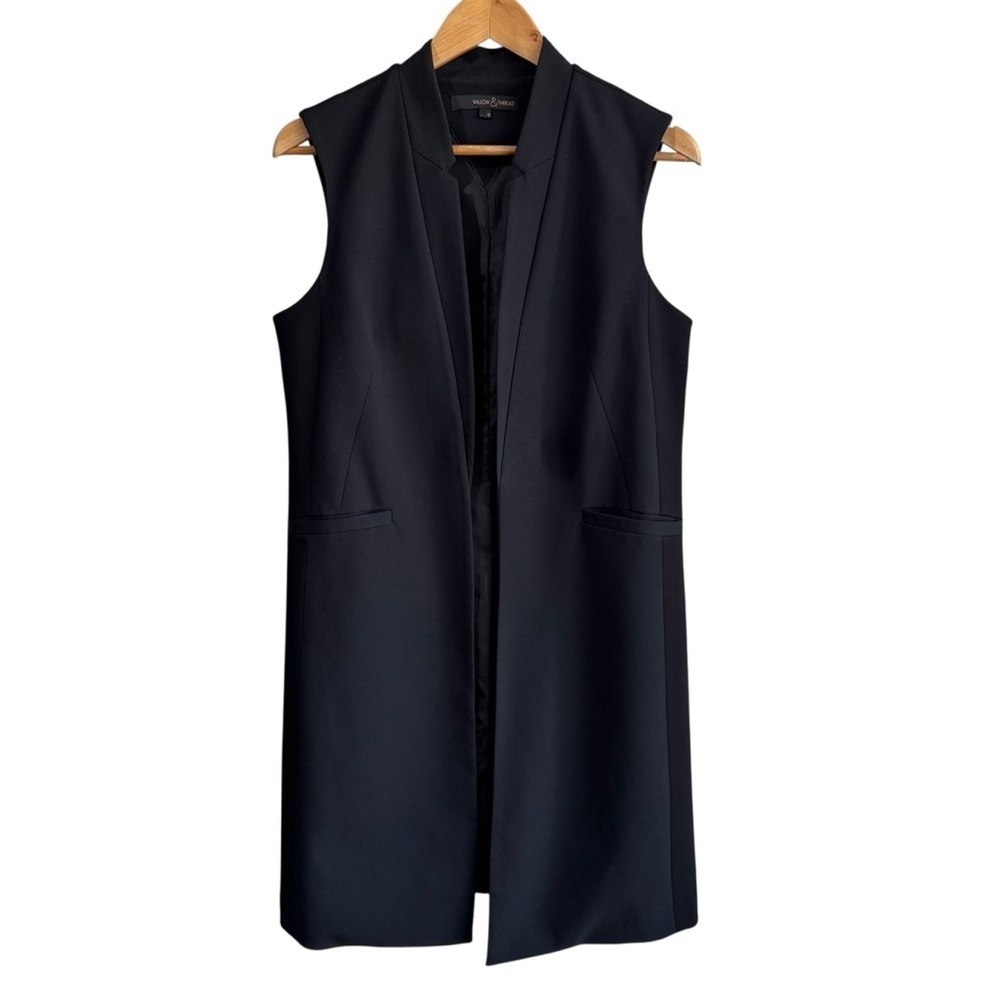 Willow & Thread Longline Vest Womens 9 Black Open Front Structured Blazer EUC